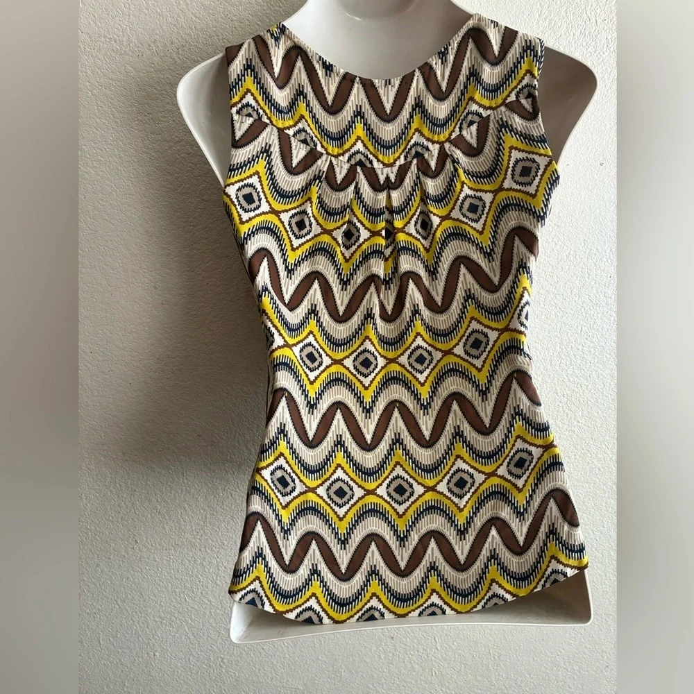 Tory Burch Yellow Brown Zigzag Print Sleeveless Camisole 8